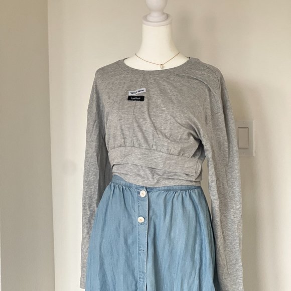 LEDiN Plain Ruched Double-Layer T-Shirt - Picture 4 of 11